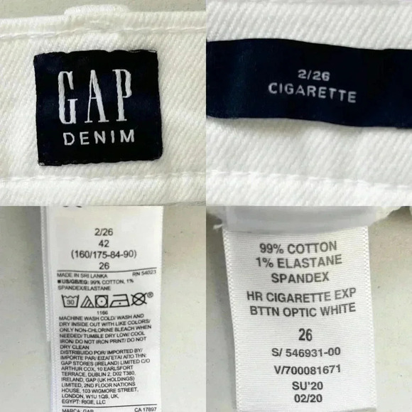 Gap High  Rise Slim Straight Leg Cigarette Jeans Button Fly White Denim Size 26 - Picture 11 of 14